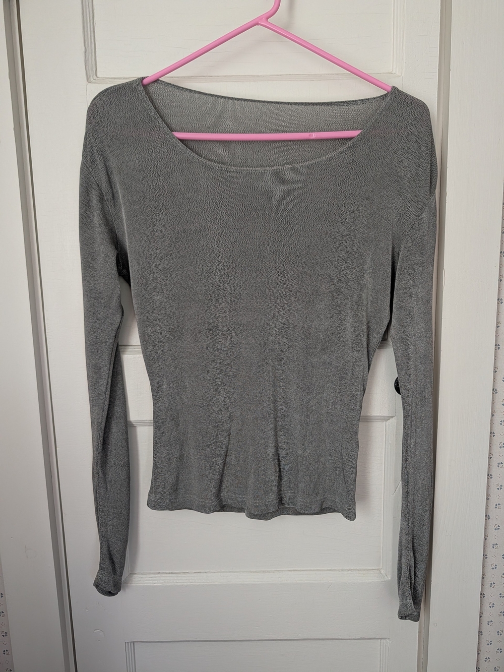 Flax Jeanne Englehart Top Gray  Long-Sleeve Scoop Neck Top Natural FiberTrendy